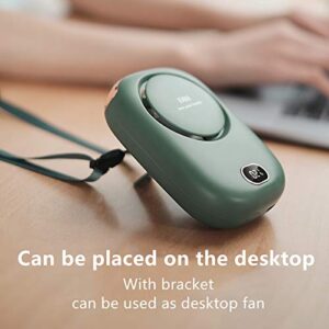 Mini portable fan,neck hanging, waist hanging, desktop holding, USB charging, 3-level wind power, remaining power display, suitable for outdoor, sports, barbecue, office and other scenarios (Green, 123*83*43（MM）)