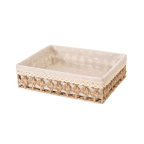 UXZDX Storage Box Desktop Straw Woven Rattan Woven Debris Storage Box Living Room Storage Basket (Color : Khaki)