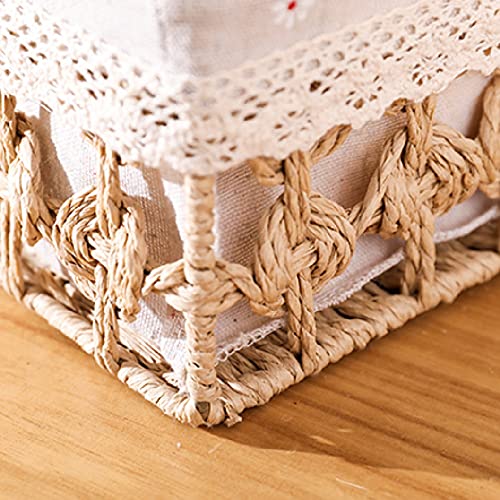 UXZDX Storage Box Desktop Straw Woven Rattan Woven Debris Storage Box Living Room Storage Basket (Color : Khaki)