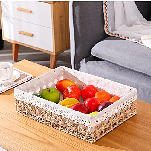 UXZDX Storage Box Desktop Straw Woven Rattan Woven Debris Storage Box Living Room Storage Basket (Color : Khaki)