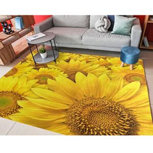 alaza yellow sunflower blossom floral field non slip area rug 5' x 7' for living dinning room bedroom kitchen hallway office modern home decorative