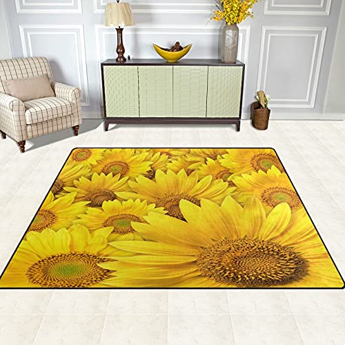 ALAZA Yellow Sunflower Blossom Floral Field Non Slip Area Rug 5' x 7' for Living Dinning Room Bedroom Kitchen Hallway Office Modern Home Decorative