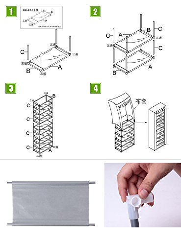 HOFOME 10 Tiers 9 Lattices Free Standing Shoe Rack, Non-Woven Fabric Shoe Stoage Organizer Cabinet, Stackable Shoe Rack for Living Room Entryway (Gray)