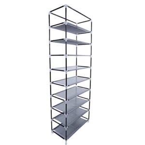 HOFOME 10 Tiers 9 Lattices Free Standing Shoe Rack, Non-Woven Fabric Shoe Stoage Organizer Cabinet, Stackable Shoe Rack for Living Room Entryway (Gray)