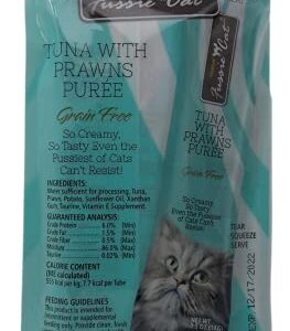 Fussie Cat Premium Tuna Puree Complement Topper Treat 4 Flavor Variety - (2) Each: Salmon, Shrimp, Prawns, Ocean Fish (2 Ounces) - Plus Catnip Toy and Fun Animal Facts Booklet Bundle