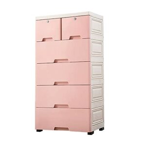 6 drawer dresser vertical cupboard cabinet plastic dresser storage with 4 wheel and 4 large drawers and top 2 small cabinets locker(with keys) for closets bedrooms nurseries playrooms and more (pink)