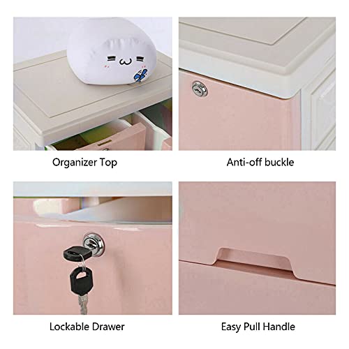 6 Drawer Dresser Vertical Cupboard Cabinet Plastic Dresser Storage with 4 Wheel and 4 Large Drawers and Top 2 Small Cabinets Locker(With Keys) for Closets Bedrooms Nurseries Playrooms and More (Pink)