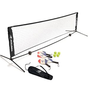 fila accessories pickleball net set - includes pickleball paddles set of 4 with regulation size 4 outdoor balls & 10ft all weather mesh net for indoor or outdoor use - lightweight, quick & easy setup