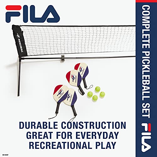 FILA Accessories Pickleball Net Set - Includes Pickleball Paddles Set of 4 with Regulation Size 4 Outdoor Balls & 10ft All Weather Mesh Net for Indoor or Outdoor Use - Lightweight, Quick & Easy Setup