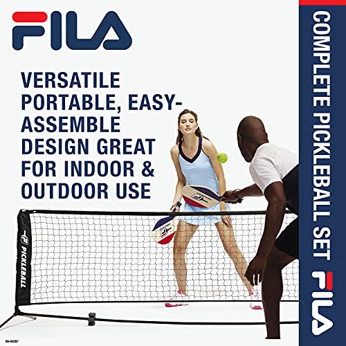 FILA Accessories Pickleball Net Set - Includes Pickleball Paddles Set of 4 with Regulation Size 4 Outdoor Balls & 10ft All Weather Mesh Net for Indoor or Outdoor Use - Lightweight, Quick & Easy Setup