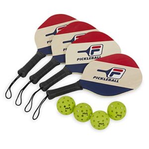 FILA Accessories Pickleball Net Set - Includes Pickleball Paddles Set of 4 with Regulation Size 4 Outdoor Balls & 10ft All Weather Mesh Net for Indoor or Outdoor Use - Lightweight, Quick & Easy Setup