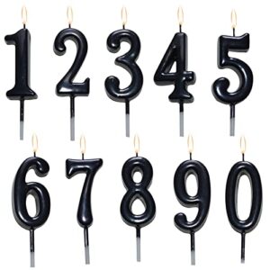 10 Pieces Birthday Numeral Candles, Cake Numeral Candles Birthday Cake Candles for Kids Adults, Number 0-9 Cake Topper Decoration for Birthday Wedding Anniversary Party Celebration,Black