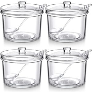 Patelai 4 Pieces Sugar Bowl Acrylic Clear Sugar Bowl with Lid and Salt Spoon Storage Sugar Jar with Airtight Lid for Sugar, Salt, Tea, Spices, Herbs, Condiments (7.1 oz)