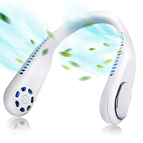 Uluker Portable Neck Fan, Personal Fan Hands Free Bladeless Fan 4000mAh Rechargeable Battery Operated Cooling Hanging Fan,Headphone Design Neck Cooler for Women Men 3 Wind Speed(White)