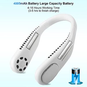 Uluker Portable Neck Fan, Personal Fan Hands Free Bladeless Fan 4000mAh Rechargeable Battery Operated Cooling Hanging Fan,Headphone Design Neck Cooler for Women Men 3 Wind Speed(White)