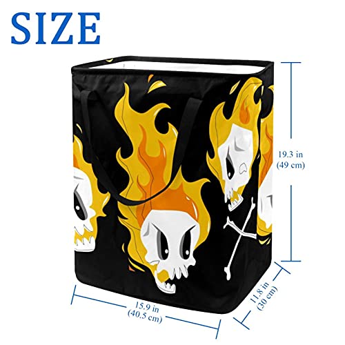 Funny Flaming Skull Laundry Basket Large Cloth Organizer Bag Basket Foldable Laundry Hamper with Handles