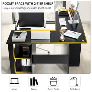 Tangkula L-Shaped Desk, Corner Computer Desk w/ 2-Tier Open Bookshelves & Spacious Tabletop, Space Saving Corner Desk for Studying Gaming Working, Home Office Desk