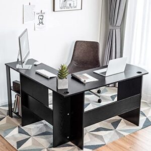 Tangkula L-Shaped Desk, Corner Computer Desk w/ 2-Tier Open Bookshelves & Spacious Tabletop, Space Saving Corner Desk for Studying Gaming Working, Home Office Desk