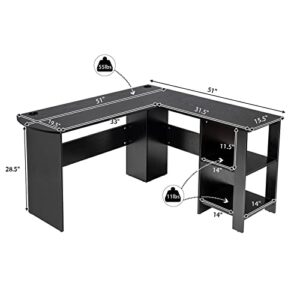 Tangkula L-Shaped Desk, Corner Computer Desk w/ 2-Tier Open Bookshelves & Spacious Tabletop, Space Saving Corner Desk for Studying Gaming Working, Home Office Desk