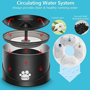 Kastty Cat Water Fountain, Super Quiet Water Fountain for Cats Inside, Pet Water Fountain for Kitty, Cat Waterer, Dog Bowl Dispenser 2.2L/74oz,with Super Long Life Span Pump, Black+Colorful LED Light