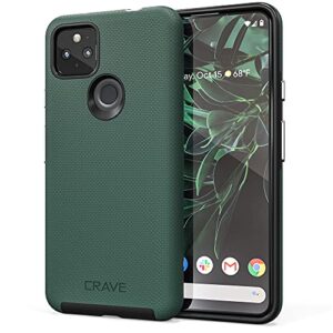 crave dual guard for pixel 5a case, shockproof protection dual layer case for google pixel 5a 5g - forest green