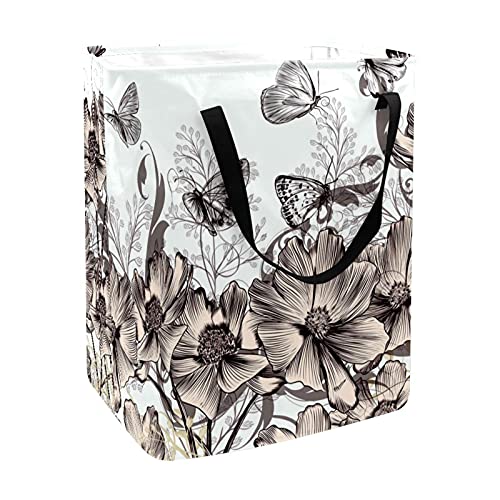 Flowers Butterflies Laundry Basket Large Cloth Organizer Bag Basket Foldable Laundry Hamper with Handles