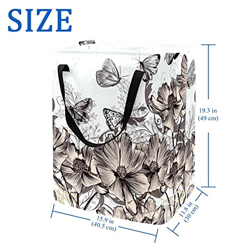 Flowers Butterflies Laundry Basket Large Cloth Organizer Bag Basket Foldable Laundry Hamper with Handles