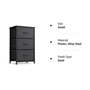 FEZIBO 3 Drawer Fabric Dresser Storage Tower, Organizer Unit for Bedroom, Closet, Entryway, Hallway, Nursery Room -Steel Frame, Wood Top, Easy Pull Handle-Black Grey