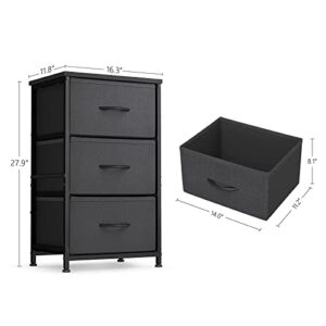 FEZIBO 3 Drawer Fabric Dresser Storage Tower, Organizer Unit for Bedroom, Closet, Entryway, Hallway, Nursery Room -Steel Frame, Wood Top, Easy Pull Handle-Black Grey