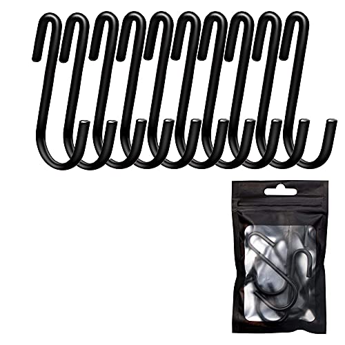 XiangLin Pack of 10 Heavy Duty S Hooks S Shaped Hooks Hanging Hangers Hooks for Kitchen, Bathroom, Bedroom, and Office, for Pan, Pot, Coat, Bag, Plants (3.5x2.4'', Black)