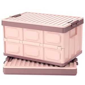 jujiajia pink collapsible storage bins with lids 2-pack, folding plastic stackable utility crates 30l, durable containers for home & garage organization