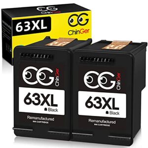 cg chinger remanufactured ink cartridge replacement for hp 63xl 63 xl, high yield work with officejet 3830 4650 5255 envy 4520 4512 4516 deskjet 1112 3630 3634 3639 3632 2132 printer (2 black)