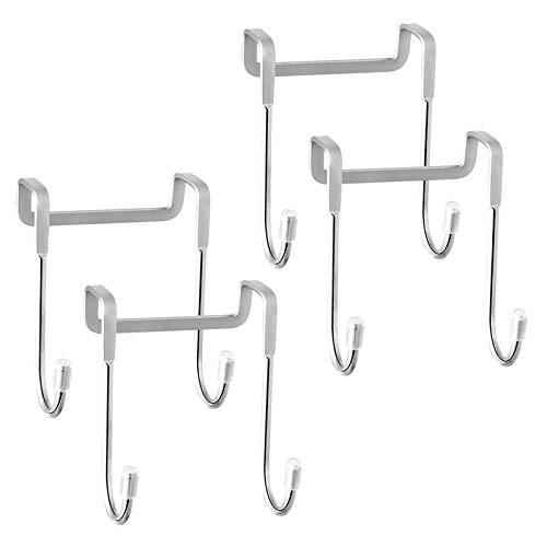 Envibe Shower Door Hooks, Cabinet Hooks, Shower Squeegee Hooks, Towel Hooks for Bathroom Frameless Glass Shower Door (Only for Doors up to 0.78" Thick, Please Measure Before Purchase). 4 Pack, Silver