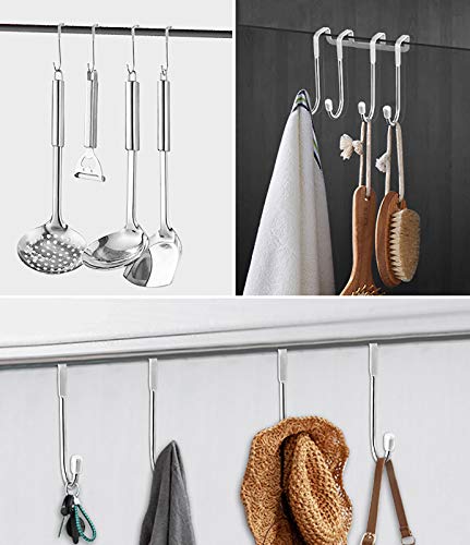 Envibe Shower Door Hooks, Cabinet Hooks, Shower Squeegee Hooks, Towel Hooks for Bathroom Frameless Glass Shower Door (Only for Doors up to 0.78" Thick, Please Measure Before Purchase). 4 Pack, Silver