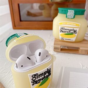 XUYIQIANG,Cute Air pod Case,Lemonade Cool 3D Cartoon Funny Protection Case Covering The Skin, with Keychain for Air pod 1&2 (Simply Lemonade)