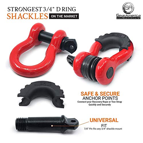 GearAmerica Tow Straps 4" x 30' 45,000 lbs trength + 2PK Heavy Duty D Ring Shackles Red 58,000 lbs Strength + Black Aluminum Hitch Receiver 2"x2" 32,000 lbs trength
