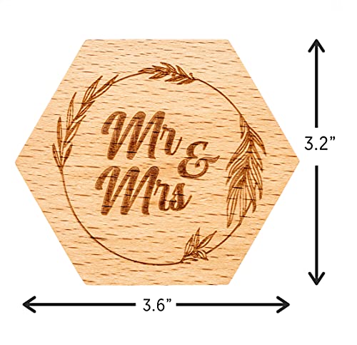 Strova Mr. and Mrs. Wedding Ring Box – Unique Rustic Wooden Hexagon Designed for Proposal, Ceremony, Bearer, Display or Jewelry Organizer Storage – Decorative, Vintage Wood Ring Box for Couples