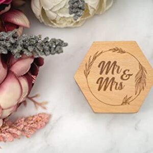 Strova Mr. and Mrs. Wedding Ring Box – Unique Rustic Wooden Hexagon Designed for Proposal, Ceremony, Bearer, Display or Jewelry Organizer Storage – Decorative, Vintage Wood Ring Box for Couples