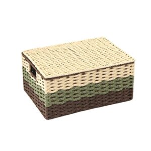 uxzdx rattan storage basket desktop sundries cosmetic storage box hand-woven home basket with lid (size : 32cm)