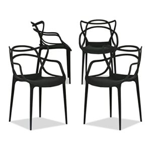 aron living monte 18" mid-century plastic dining chairs in black (set of 4)