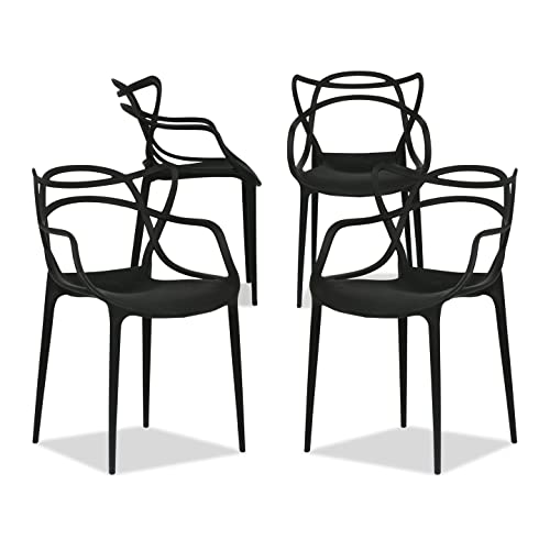 Aron Living Monte 18" Mid-Century Plastic Dining Chairs in Black (Set of 4)