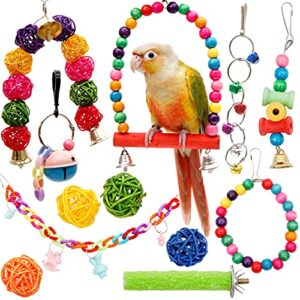 youngever 12 packs bird swing toy, parrot toys hanging bell, bird cage toys for parrots, finches, macaws, cockatiels
