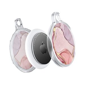 Impressed Protective Full Cover AirTag Case - Lightweight Set [2 Pack] - Anti Scratch Silicon Skin Accessories with Keychain - Compatible with Apple AirTag (Pink & Blue Marble)