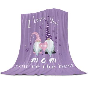 mother' day throw blankets extra soft lightweight flannel fleece blanket i love you mom only the best gnome purple decorative bedding warm cozy all season use cover for bed/couch microfiber