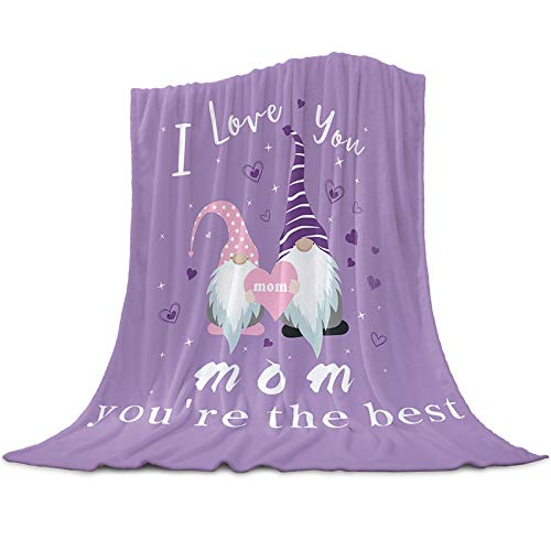 Mother' Day Throw Blankets Extra Soft Lightweight Flannel Fleece Blanket I Love You Mom Only The Best Gnome Purple Decorative Bedding Warm Cozy All Season Use Cover for Bed/Couch Microfiber