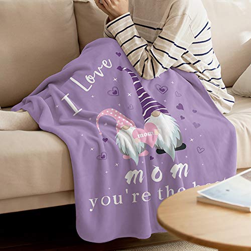 Mother' Day Throw Blankets Extra Soft Lightweight Flannel Fleece Blanket I Love You Mom Only The Best Gnome Purple Decorative Bedding Warm Cozy All Season Use Cover for Bed/Couch Microfiber