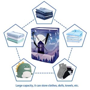 Windmill Purple Laundry Basket Large Cloth Organizer Bag Basket Foldable Laundry Hamper with Handles