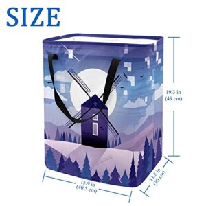 Windmill Purple Laundry Basket Large Cloth Organizer Bag Basket Foldable Laundry Hamper with Handles
