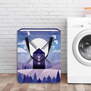 Windmill Purple Laundry Basket Large Cloth Organizer Bag Basket Foldable Laundry Hamper with Handles