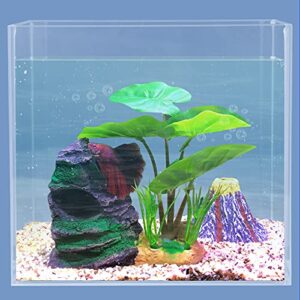 COOSPIDER Betta Fish Leaf Pad Hammock Aquarium Decoration Cichlid Fish Tank Resin Rock Mountain Cave Ornaments Fish Bowl Decorations for Sleeping Resting Hiding Playing Breeding